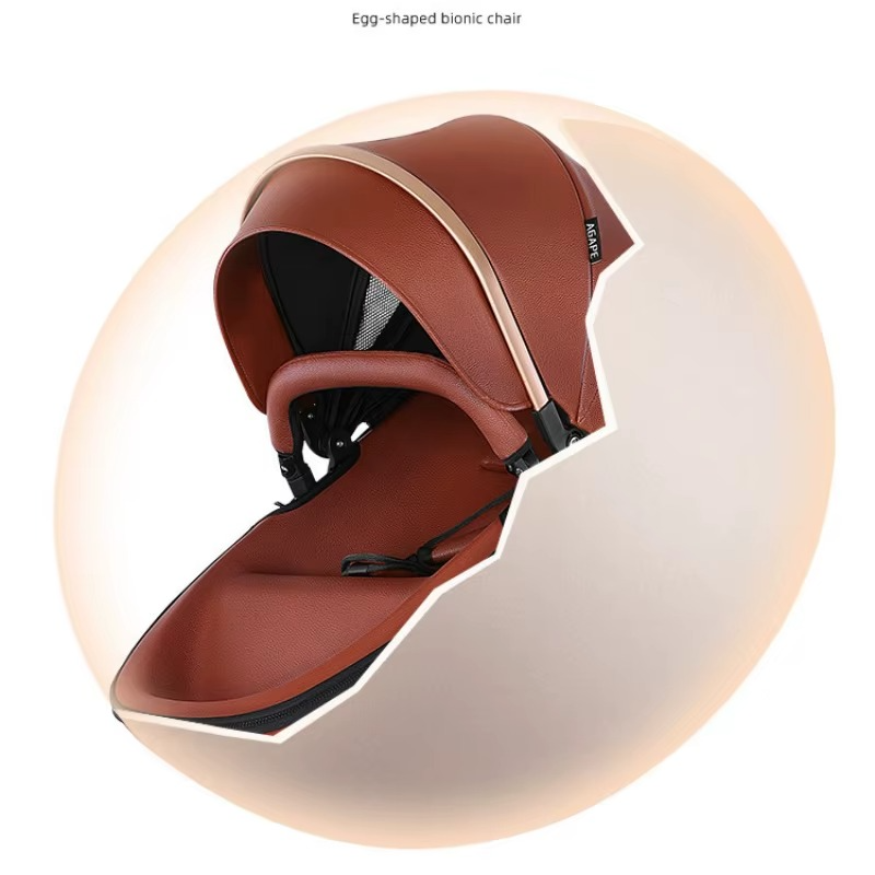 Universal Kinderwagen 3-in-1 braunes Leder Drehdesign mit Autositz