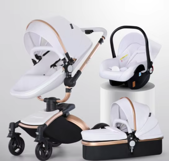 Universal Kinderwagen 3-in-1 braunes Leder Drehdesign mit Autositz