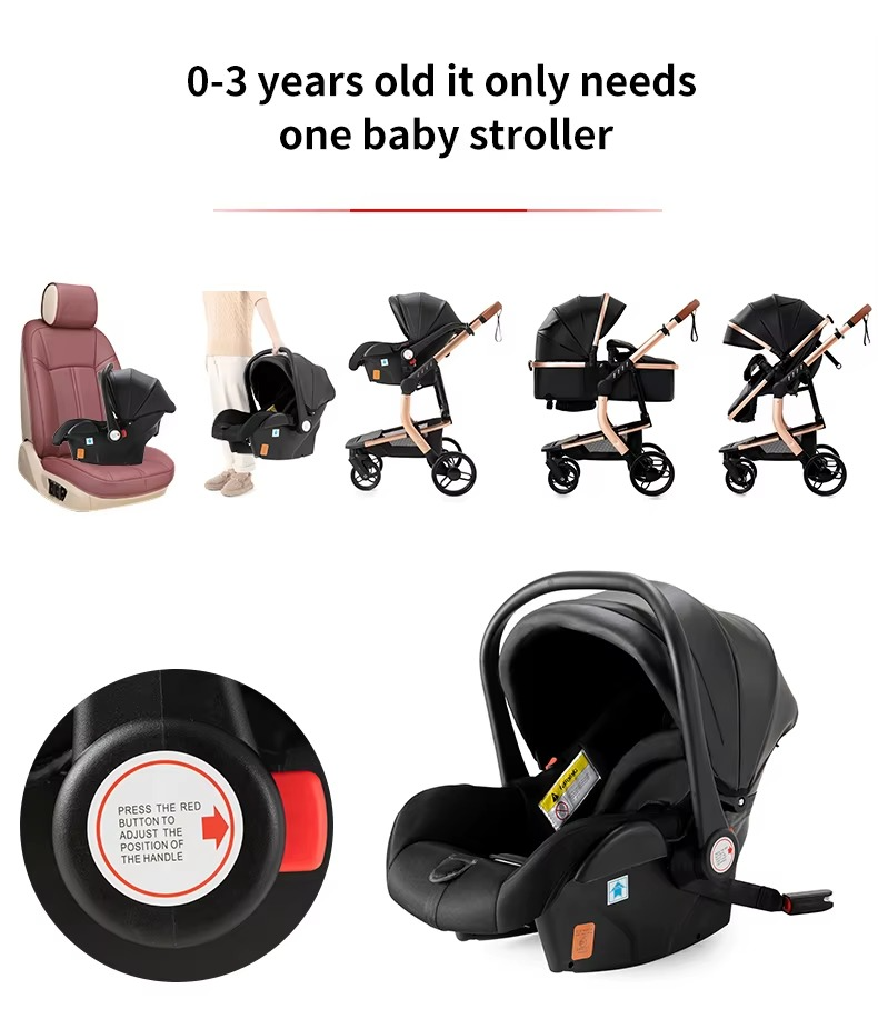 Multifunctional Baby Stroller 3 in1 PU leather  black colour with car seat