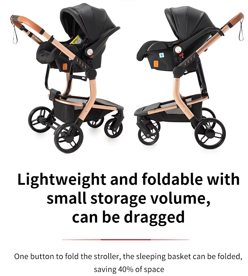 Multifunctional Baby Stroller 3 in1 PU leather  black colour with car seat