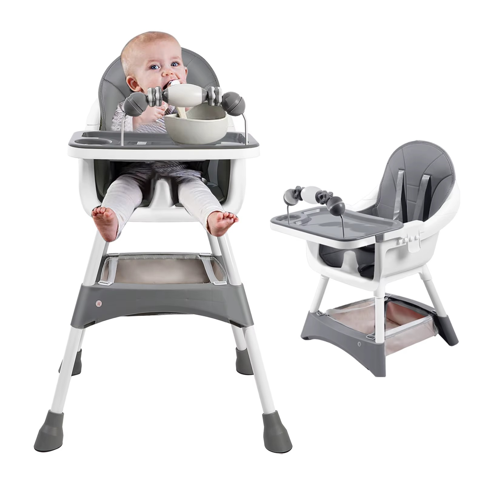 Wandelbarer Hochstuhl für Babys und Kleinkinder, Baby-Sitzerhöhung mit gepolstertem Sitz, Fußstütze, Ablage und Becherhalter
