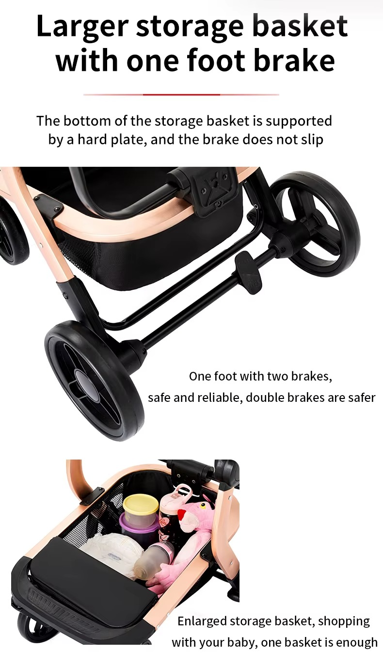 Multifunktionaler Kinderwagen 3-in-1 aus PU-Leder, braun, mit Autositz