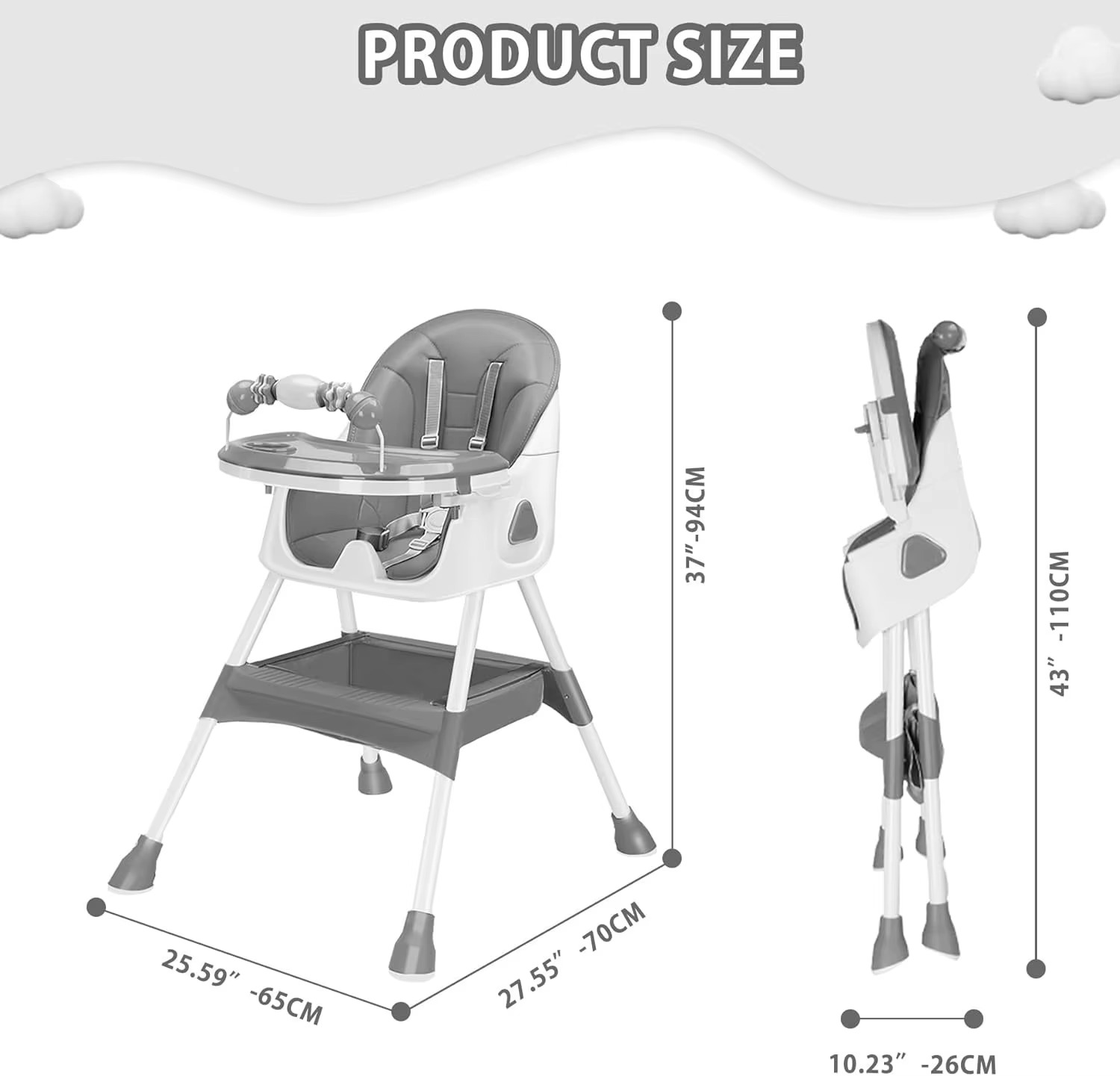 Baby Hochstuhl 3-in-1, faltbarer tragbarer Baby Sitzerhöhung Ess- & Spiel-Wandelhochstuhl
