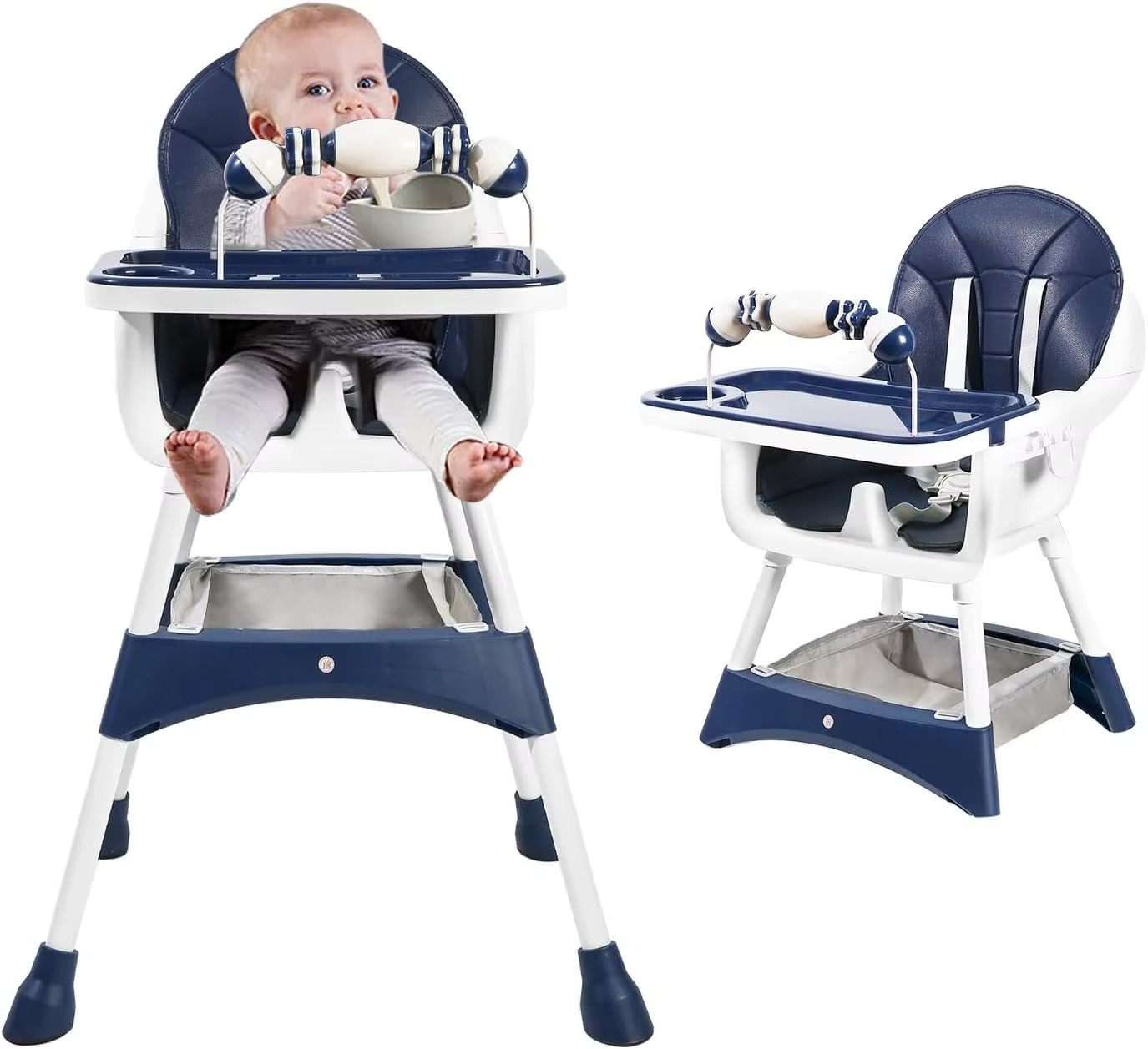 Wandelbarer Hochstuhl für Babys und Kleinkinder, Baby-Sitzerhöhung mit gepolstertem Sitz, Fußstütze, Ablage und Becherhalter