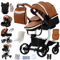 Multifunktionaler Kinderwagen 3-in-1 aus PU-Leder, braun, mit Autositz
