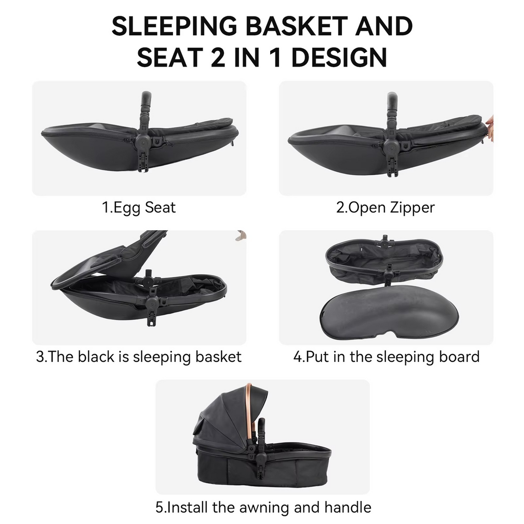Convertible 3-in-1 Baby Stroller with Bassinet black colour – Egg Design High Landscape Pram | Lightweight Foldable Travel System