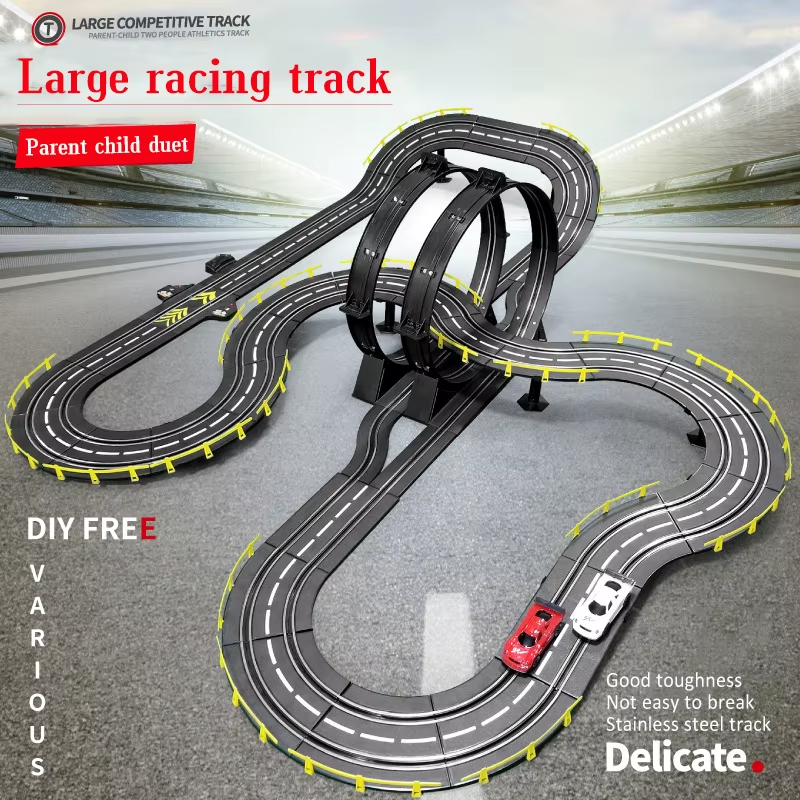 RC-Eisenbahn-Rennstrecke 1:43 Slot, elektrische Spielzeug-Rennstrecke, Fahrzeug-Rennbahn, Doppelschleife