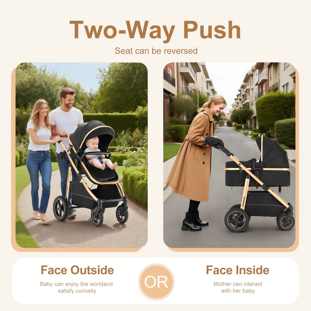 Baby Stroller 3in1 High quality materials black and gold colour with car seat