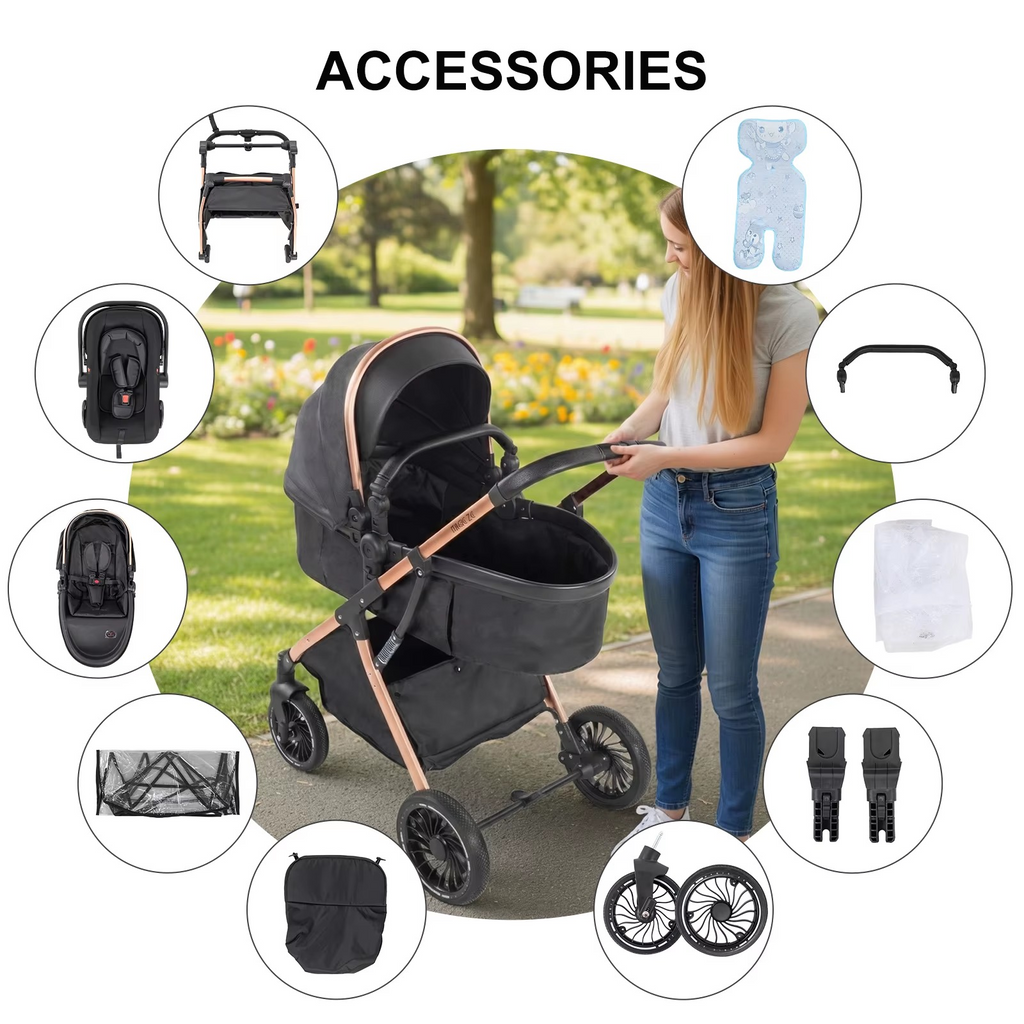 Convertible 3-in-1 Baby Stroller with Bassinet black colour – Egg Design High Landscape Pram | Lightweight Foldable Travel System