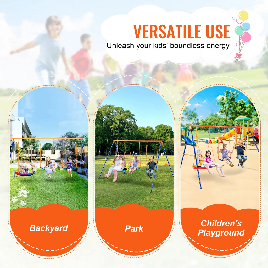 3-in-1 Kids Swing Set for Backyard – Heavy Duty Outdoor Playground Set for 3 Children Adjustable &amp; Portable  600 lb Capacity