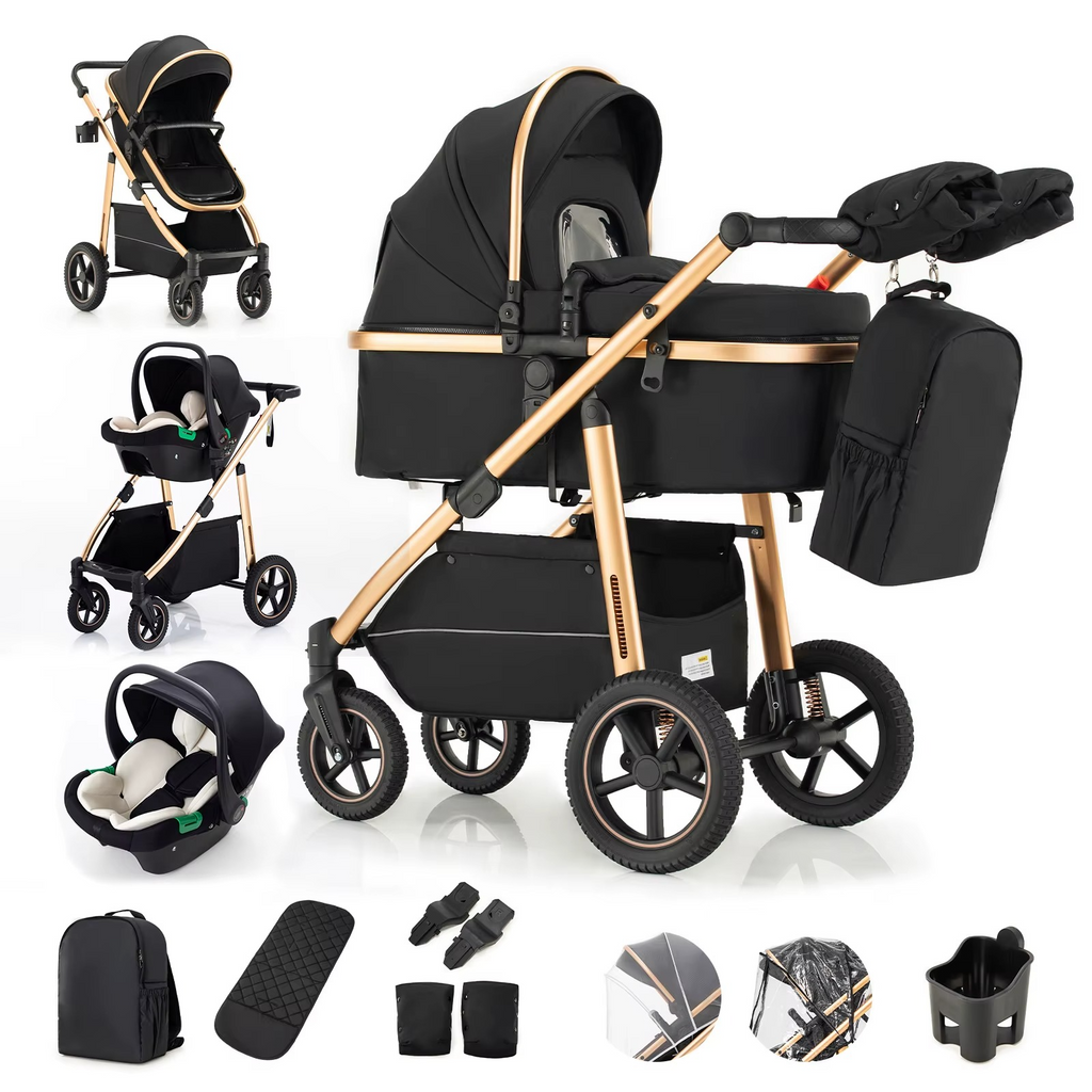 Baby Stroller 3in1 High quality materials black and gold colour with car seat