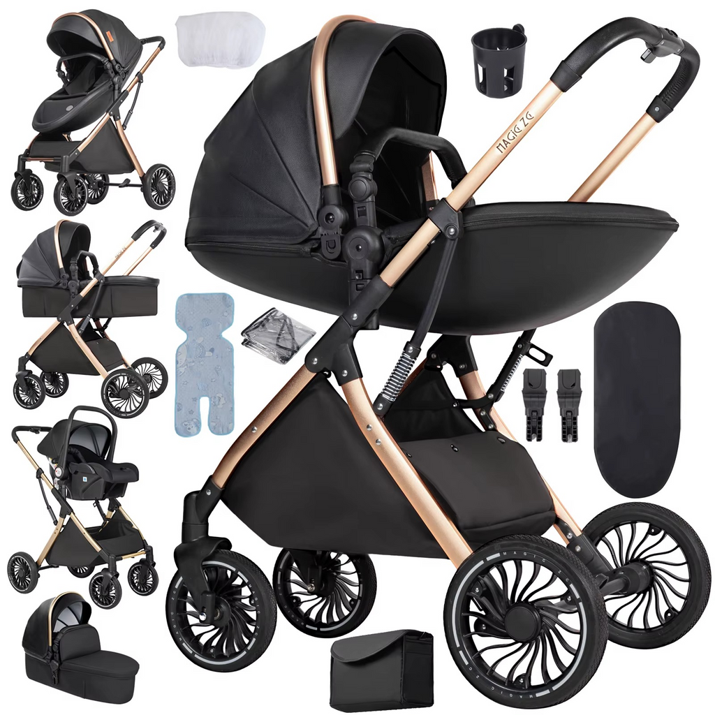 Convertible 3-in-1 Baby Stroller with Bassinet black colour – Egg Design High Landscape Pram | Lightweight Foldable Travel System