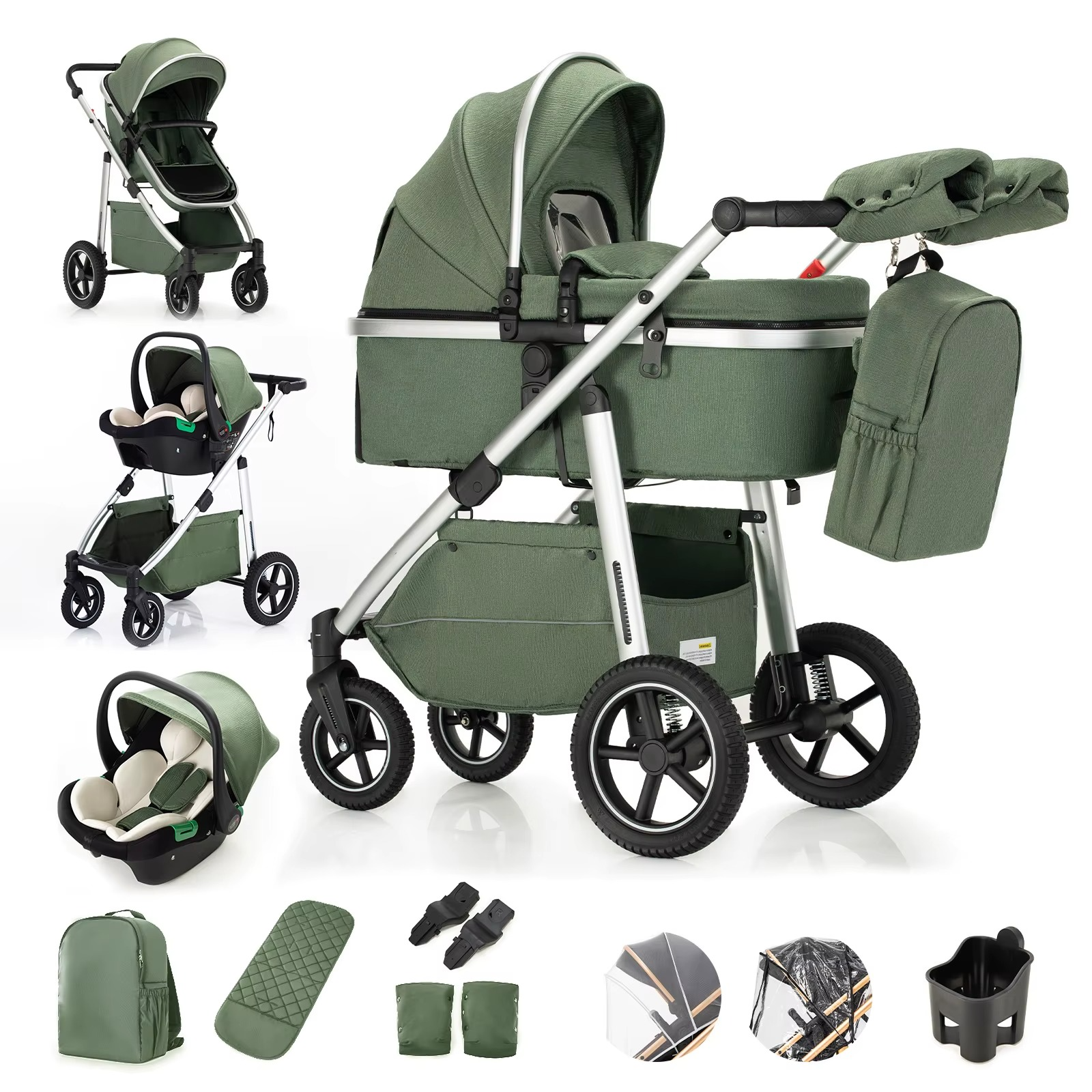 Kinderwagen 3in1 Hochwertige Materialien schwarz-goldene Farbe mit Autositz