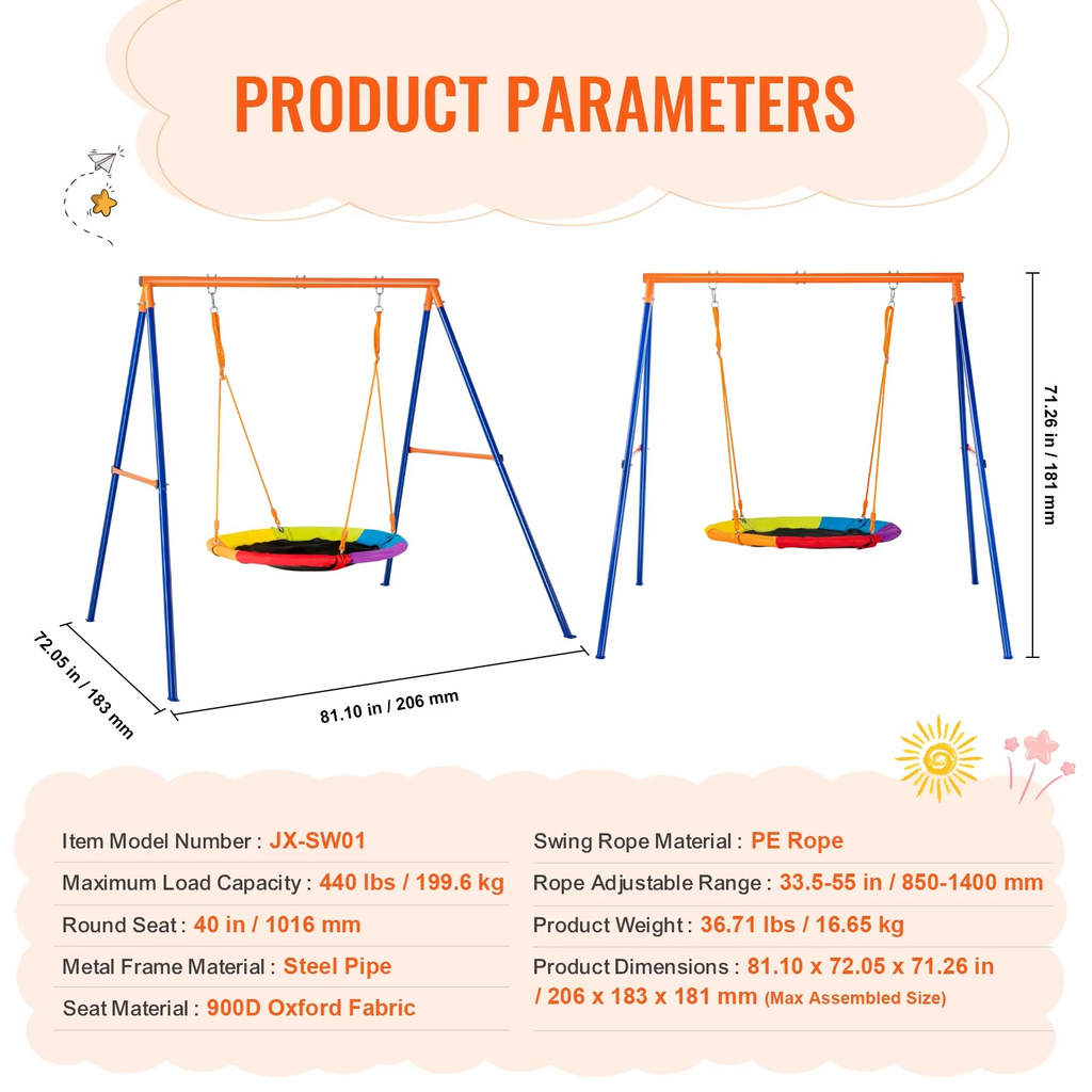 3-in-1 Kids Swing Set for Backyard – Heavy Duty Outdoor Playground Set for 3 Children Adjustable &amp; Portable  600 lb Capacity