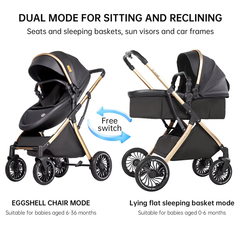 Convertible 3-in-1 Baby Stroller with Bassinet black colour – Egg Design High Landscape Pram | Lightweight Foldable Travel System